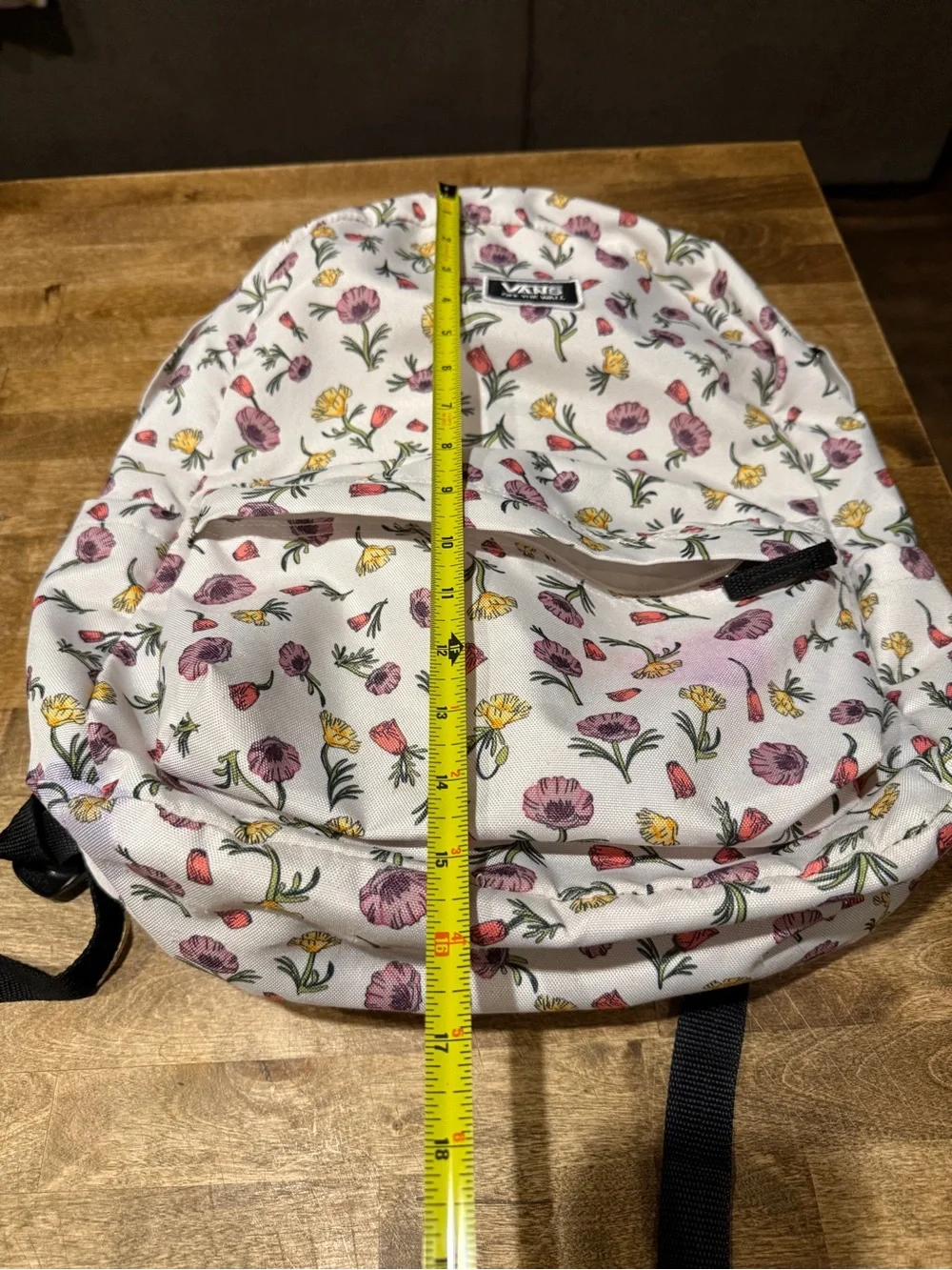 Vans Old Skool White Floral Canvas Backpack with Pink & Yellow Blossoms